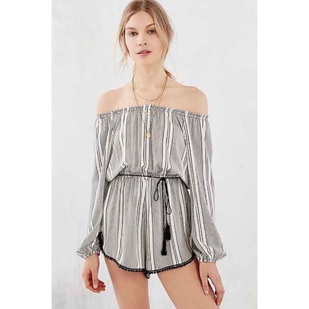 Ecote Striped Off the Shoulder Romper